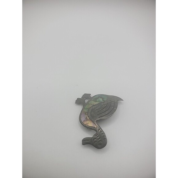 Vintage 925 Sterling Silver Brooch Pin Duck Abalone Shell Inlay Jewelry Fine - Picture 7 of 13